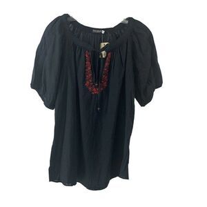 Earthbound Trading Company Black Embroidered Top S